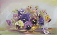 Rose Leonard, Untitled - Overflowing Pansies, pastel on paper