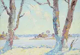 Robert Henry Lindsay, Untitled - Winter by the Lake, oil on paper board