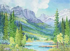 Jeanette McClelland, Spring at Middle Lake [Bow Valley Provincial Park], watercolour on paper