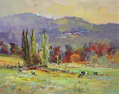 Chemainus Pasture by Dorothy McKay, oil on hard board, sold May 2021