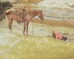 Bob Moline, Having a Cool One, watercolour on paper