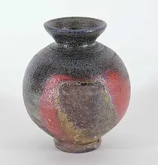 Wayne G. Ngan, Blue and Red Raku Vase, glazed ceramic