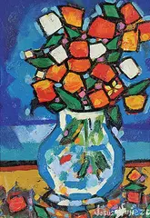 Jesus Nunez, Blue Floral, acrylic on canvas board