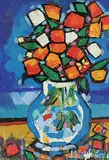 Jesus Nunez, Blue Floral, acrylic on canvas board