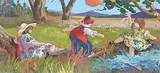 Pauline Thibodeau Paquin, Playing in the Pond, acrylic on wood board