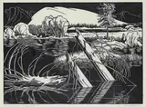 Vermilion Lake #40/100 by Margaret Shelton, 1944, lino block on paper, sold May 2021