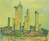 William Arthur Winter, The Towers of Gimignano, oil on canvas board