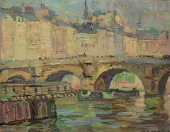A. Y. Jackson, Ile de la Cite, Paris Pont Neuf, 1912, oil on wood panel