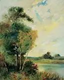 Augustus - Attributed to Kenderdine, Untitled - Trees on the Bank, oil on paper board