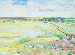 Untitled - Spring Fields by Dorothy Knowles, 1976, watercolour on paper, sold Apr 2021