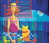 Audrey Mabee, Lunching with a Pink Nosed Cat, 1996, oil on canvas