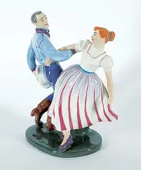 Leo Mol, Square Dancers, 1958, glazed ceramic sculpture