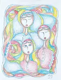 Daphne Odjig, Family of Three, 2016, coloured pencil on paper