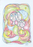 Daphne Odjig, Family Walk, 2016, coloured pencil on paper