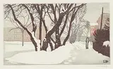 Walter J. Phillips, Our Street, 1933, colour wood block on paper