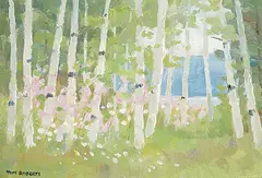 Thomas Keith Roberts, Firewood, Birch Trees, oil on wood board