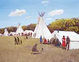 Untitled - Pow Wow by Allen Sapp, acrylic on canvas, sold Apr 2021