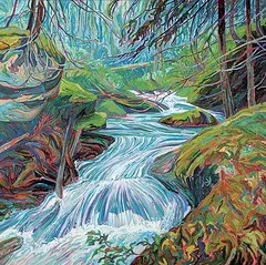 David John More, Mountain Stream and Mist, N.B., 1991, oil on canvas