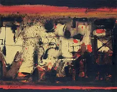Jack Shadbolt, Untitled - Movements in Black and Red, 1962, gouache on paper mounted on wood board