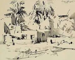 Sergei Bongart, Karnak, Egypt, ink on paper
