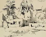 Sergei Bongart, Karnak, Egypt, ink on paper
