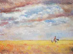 Pál Fried, Untitled - Lone Rider, acrylic on canvas