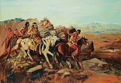 Charles - After Russell, Ambush of a Pack Train, oil on canvas