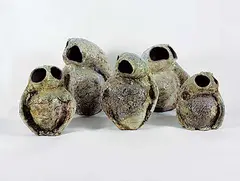 Untitled - Owl Family by Elke Blodgett, glazed raku sculpture, sold Apr 2021