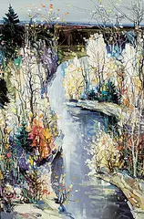 Untitled - Winding Stream by Tinyan Chan, oil on canvas, sold Apr 2021