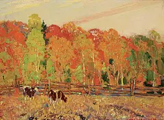 André Lapine, Untitled - Golden Pasture, oil on wood board