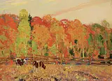 André Lapine, Untitled - Golden Pasture, oil on wood board