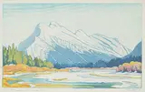 Mount Rundle in March #82/100 by Margaret Shelton, 1978, lino block in eight colours on paper, sold Apr 2021