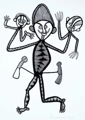 Tomothy Akis, Warrior With His Two Sons #24/50, 1985, silkscreen on paper