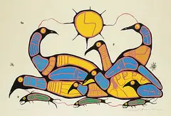 Norval Morrisseau, Seven Loons #A/P, colour silkscreen on paper