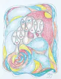 Daphne Odjig, Family Ties, 2016, coloured pencil on paper