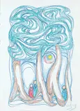 Daphne Odjig, Watching the Sun Rise, 2015, coloured pencil on paper