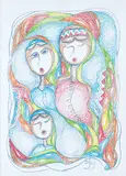 Daphne Odjig, Sisters, 2016, coloured pencil on paper