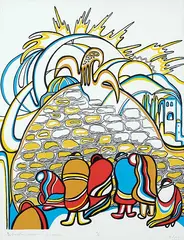 Daphne Odjig, Western Wall - Jerusalem #A/P, colour silkscreen on paper