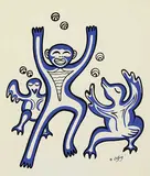 Daphne Odjig, Untitled - Nanabush and Two Ducks [Blue], colour silkscreen on paper