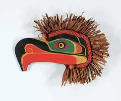 Jackson Robertson, Kwakiutl Eagle, painted wood carving with straw