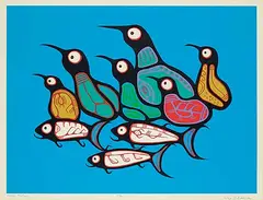 Loons Fishing #64/99 by Roy Thomas, colour silkscreen on paper, sold Mar 2021