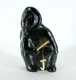 Allie Appaqaq, Untitled - Fisherman, dark green stone carving