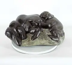 Peter A. Audlaluk, Hunters at Ice Hole, black stone carving