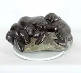 Peter A. Audlaluk, Hunters at Ice Hole, black stone carving