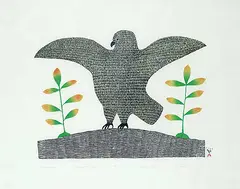 Kingmeata Etidlooie, Kakuluarak #42/50, 1978, stonecut and colour stencil on paper