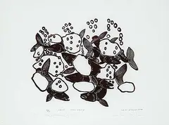 Tivi Etok, Fish in their Spawning Ground #41/50, 1979, stonecut on paper