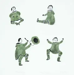 Elisapee Ishulutaq, Drum Dance #5/40, 1972, colour stencil on paper