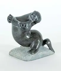 Jack Joamasi, Untitled - Seal and Fish, 1982, grey stone carving