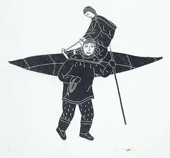 Minnie Kaitak, Asauyajumik and his Wife Get Ready for the Hunt #22/30, 1972, stonecut on paper