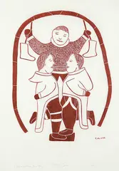 Pulling Game #6/50 by Helen Kalvak, 1972, stonecut on paper, sold Mar 2021